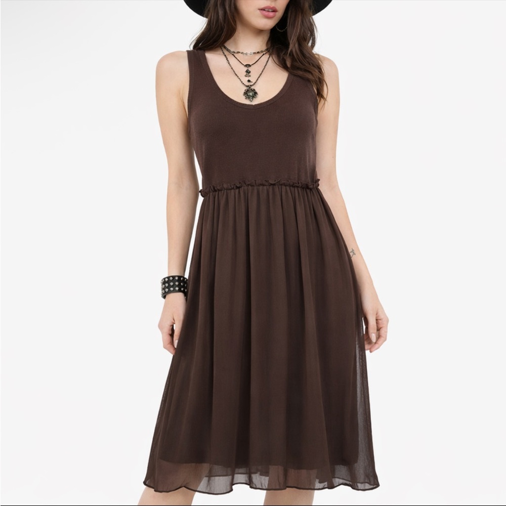 Y2K DIALOGUE Brown Knit Chiffon Midi Tank Dress Whimsigoth Fairy Indie Boho Sz M